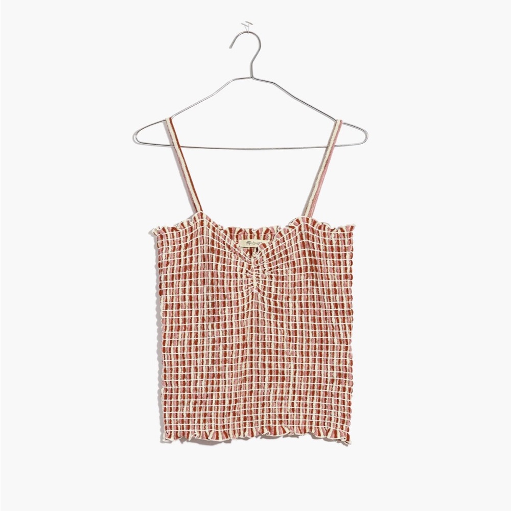 Madewell Superlight Jacquard Smocked Tank Top in Stripe, Women’s Size Small